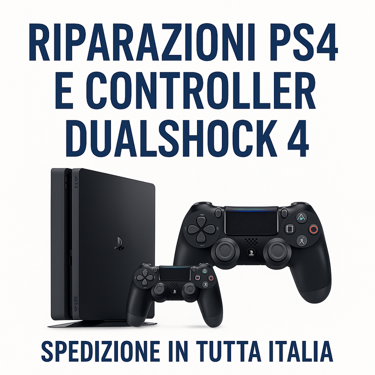 Immagine promozionale per la riparazione PS4 e controller DualShock 4 con spedizione in tutta Italia. Servizio tecnico rapido e professionale a Lucera, Foggia.